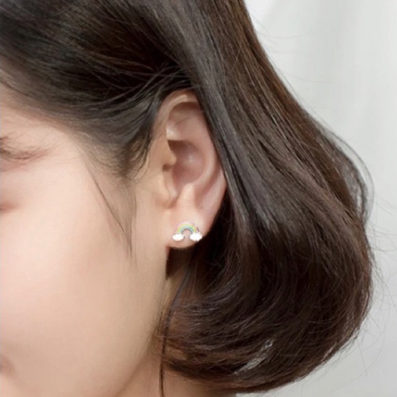 New 925 silver happy clouds & rainbow charm novelty earrings - Picture 4 of 5